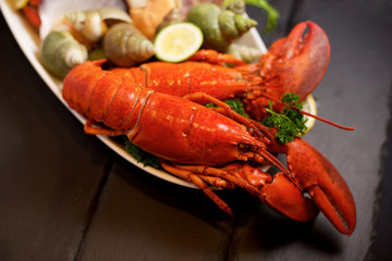 Seafood lobster plater on slate