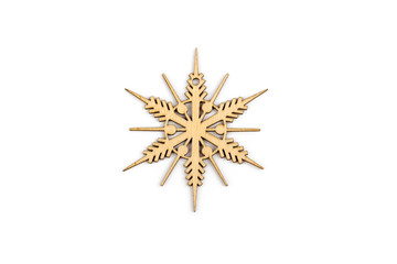 Winter,Christmas, New Year wooden decoration - snowflake, star. Isolated on white background. Top view. Closeup.