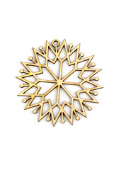 Winter,Christmas, New Year wooden decoration - snowflake, star. Isolated on white background. Top view. Closeup.
