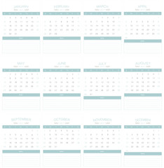 2017 Calendar simply blue on white background | business week and monthly design with memo