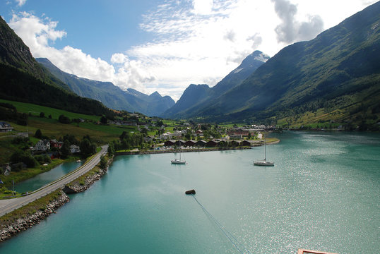 Summer picture of the bay of Olden(Nordfjord, Norway), view from a cruise liner