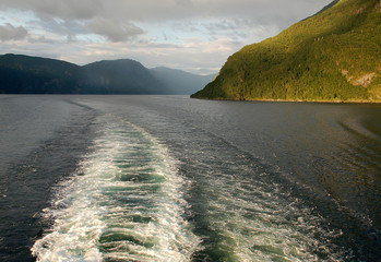 Summer picture of norwegian fjord (Nordfjord, Olden, Norway), view from a cruise liner
