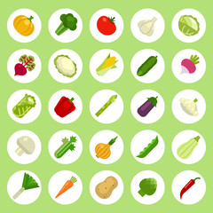 Vegetables Icons set on flat style White Background