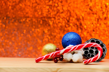 Christmas still life with orange Defocused lights, copy Space