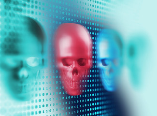 3d rendering of skull on technology background