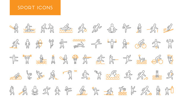 Line set of sports icons. Vector linear symbol of sportsmen