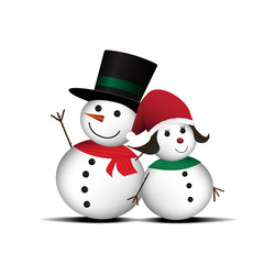 Snowman couple in love isolated on white background. Vector illustration.