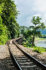 Fototapeta premium KANCHANABURI, TH - NOVEMBER 13: The River Kwai when seen from the train. Line Railway World War 2 The place was recorded in world history. November 13, 2016 in Kanchanaburi, TH