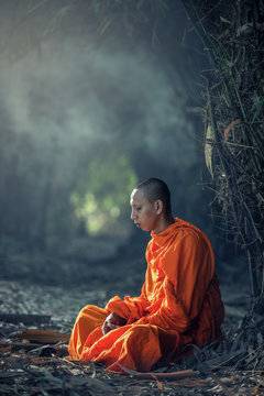 Monk vipassana meditation at outdoor