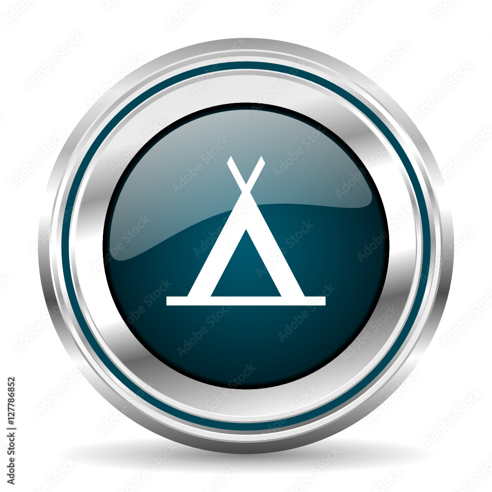 Fototapete tent vector icon. chrome border round web button. silver metallic pushbutton.
