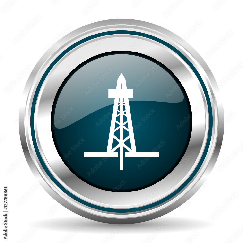 Poster Oil gas vector icon. Chrome border round web button. Silver metallic pushbutton.