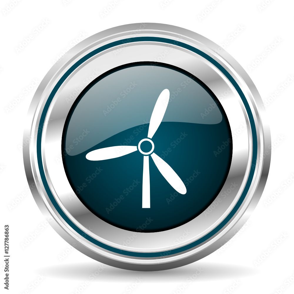 Poster windmill vector icon. chrome border round web button. silver metallic pushbutton.
