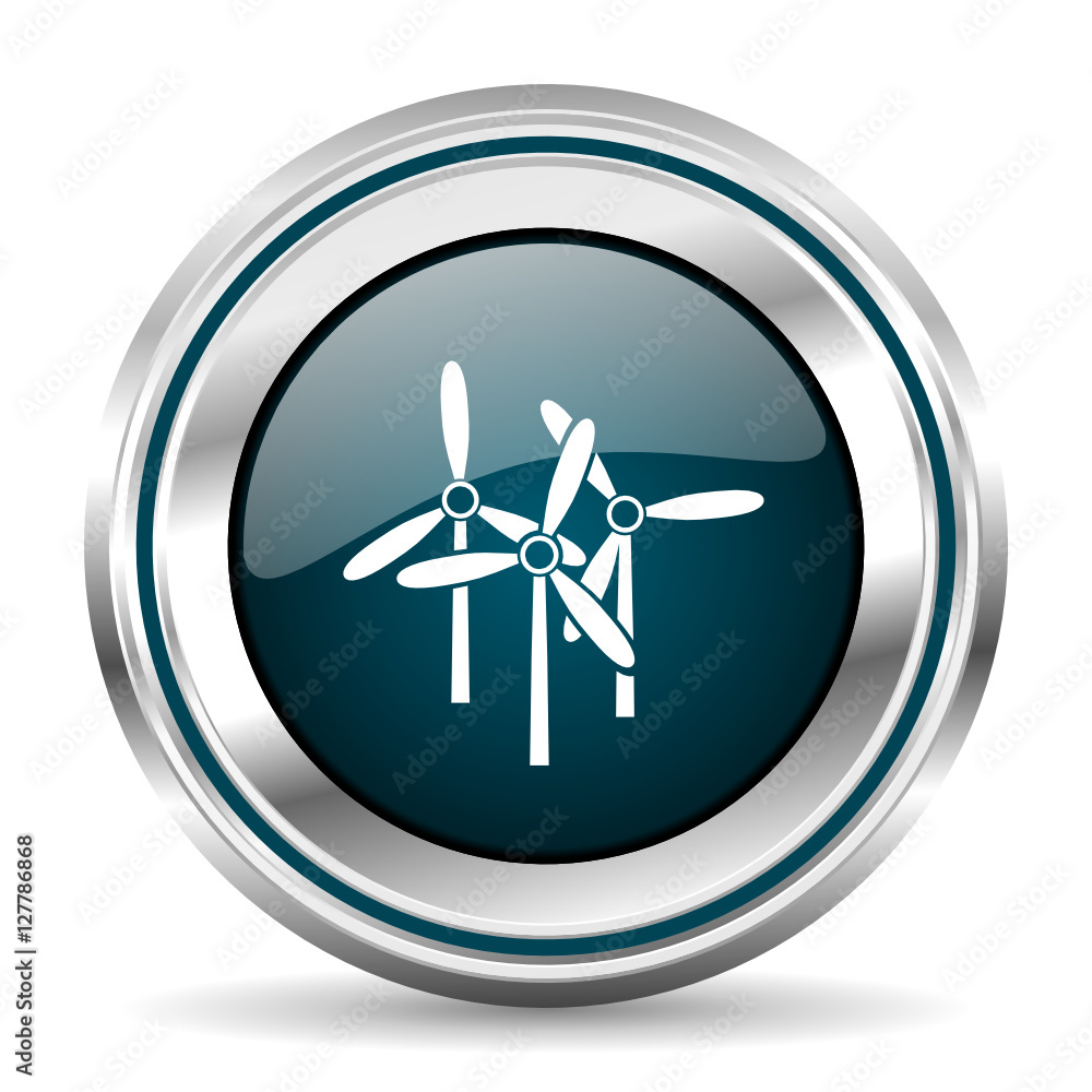 Poster windmill vector icon. chrome border round web button. silver metallic pushbutton.