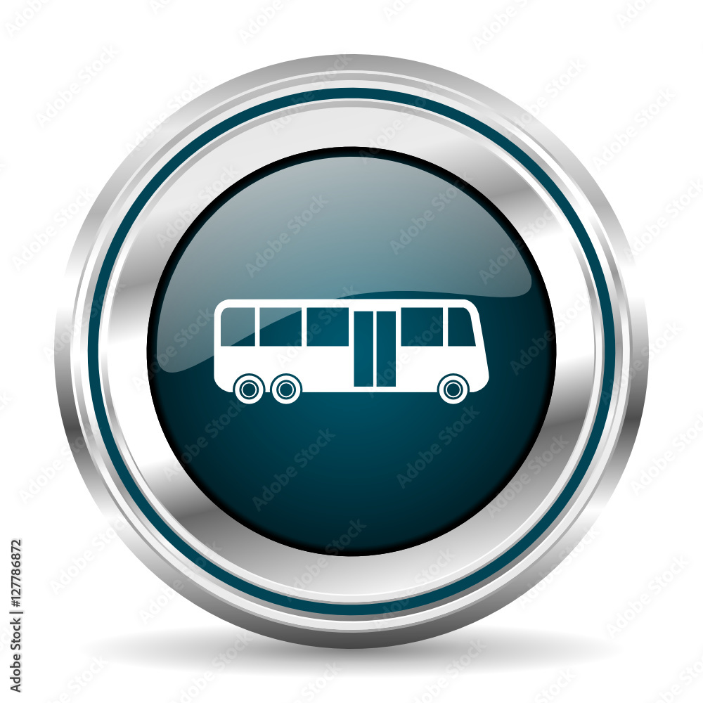 Fototapete Bus vector icon. Chrome border round web button. Silver metallic pushbutton.