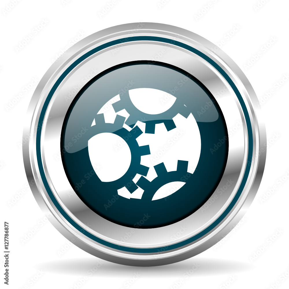 Poster Gears vector icon. Chrome border round web button. Silver metallic pushbutton.