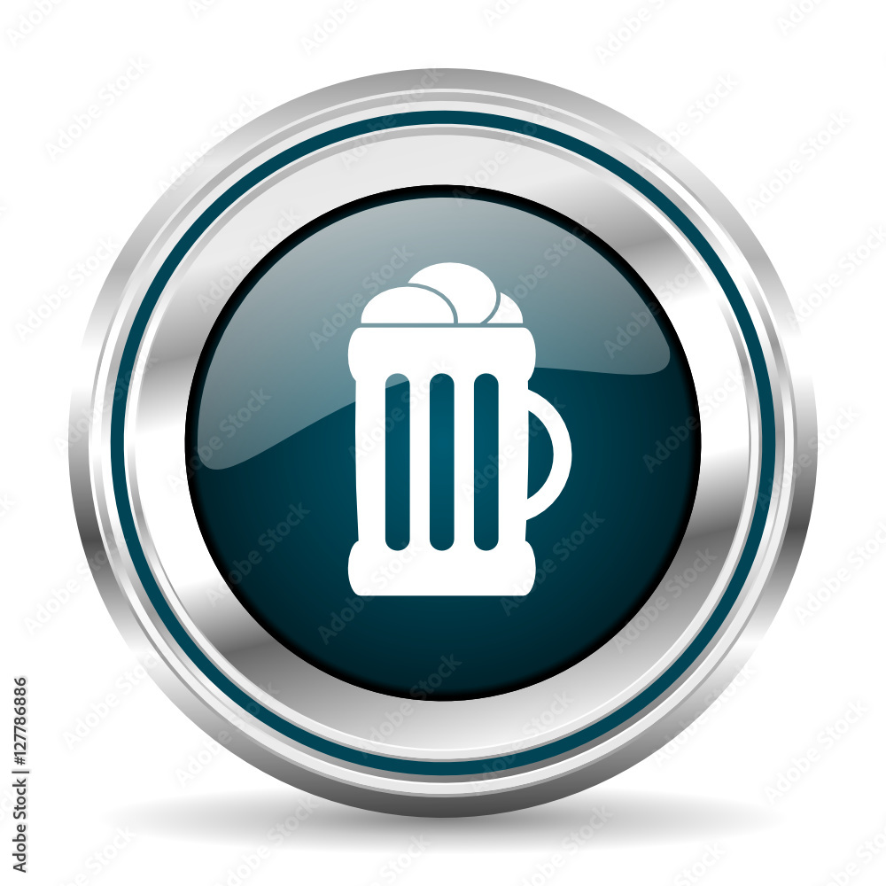 Poster Beer vector icon. Chrome border round web button. Silver metallic pushbutton.