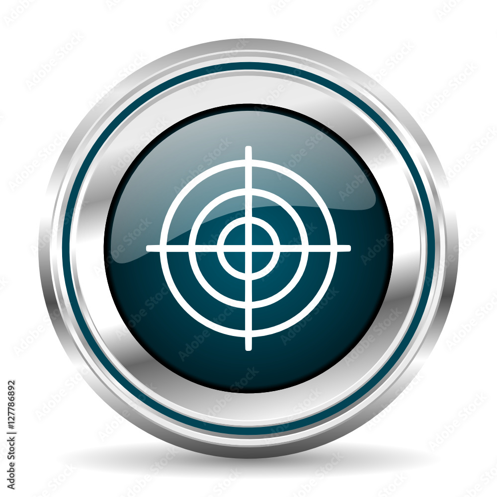 Fototapete Target vector icon. Chrome border round web button. Silver metallic pushbutton.