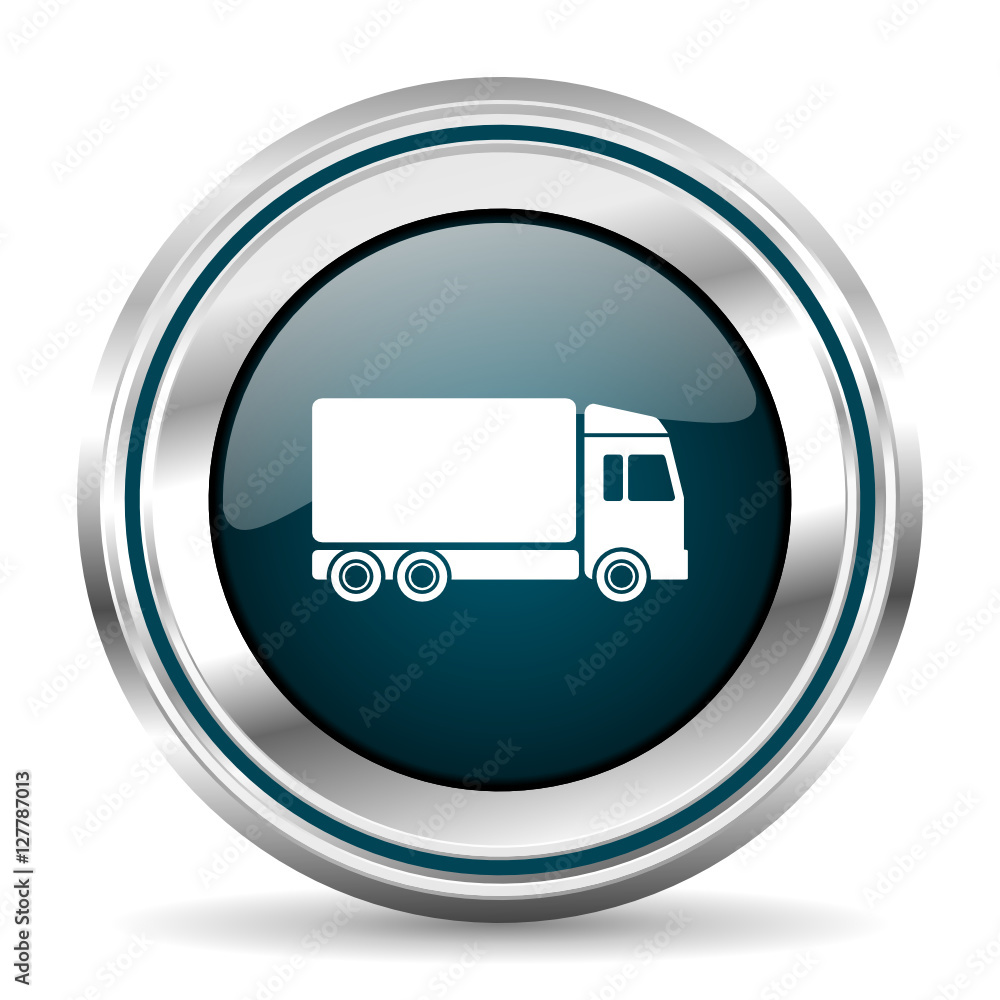 Fototapete truck vector icon. chrome border round web button. silver metallic pushbutton.