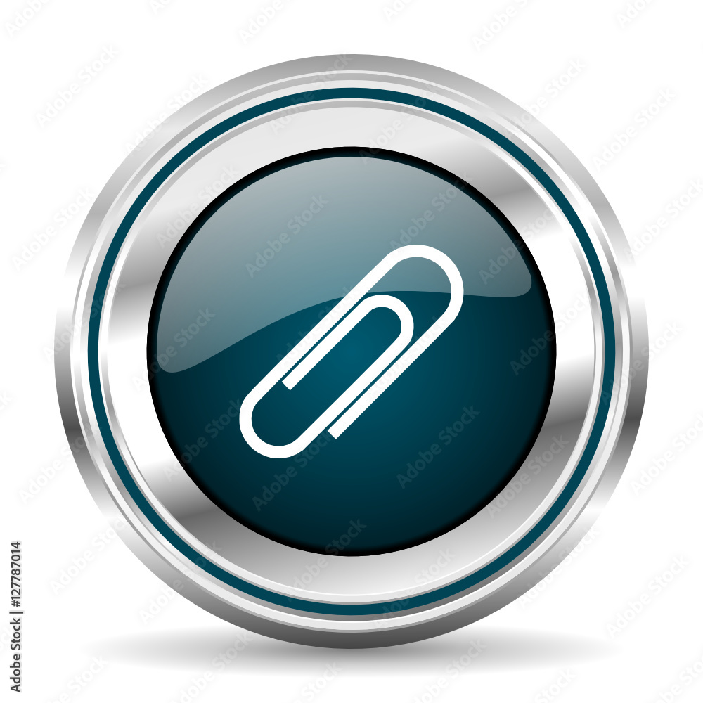 Poster Paperclip vector icon. Chrome border round web button. Silver metallic pushbutton.