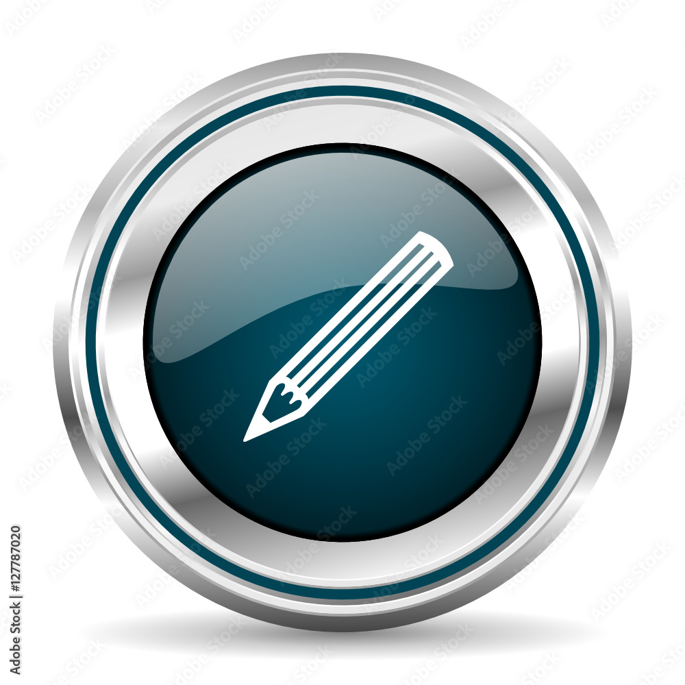 Poster Pencil vector icon. Chrome border round web button. Silver metallic pushbutton.