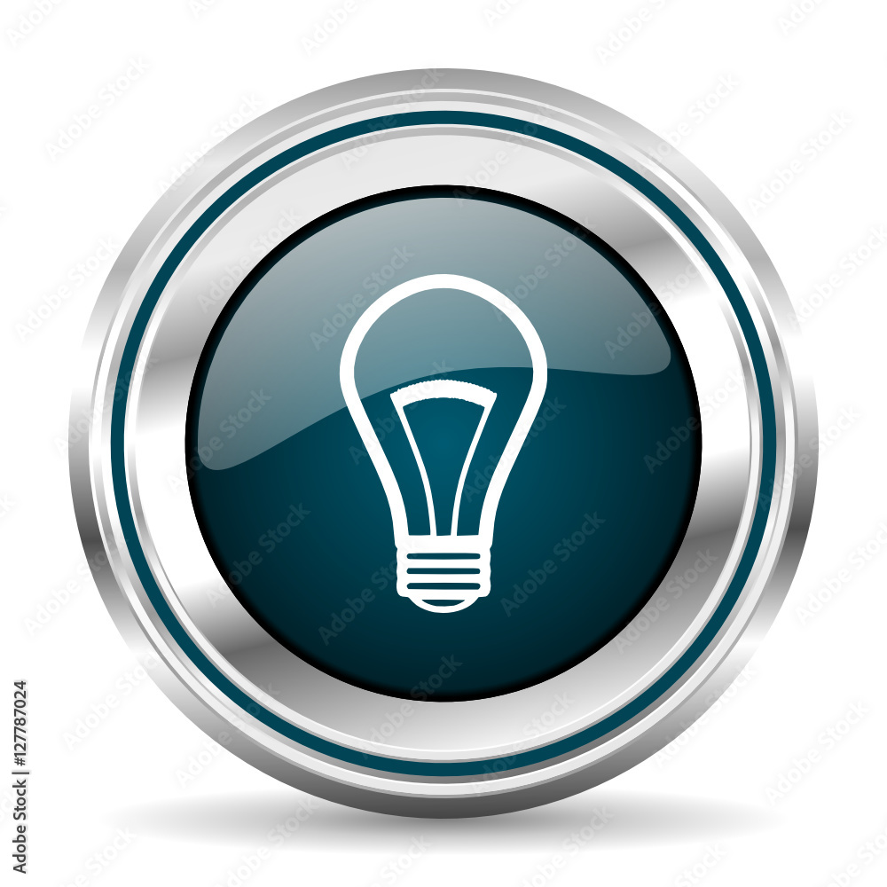Poster Light bulb vector icon. Chrome border round web button. Silver metallic pushbutton.