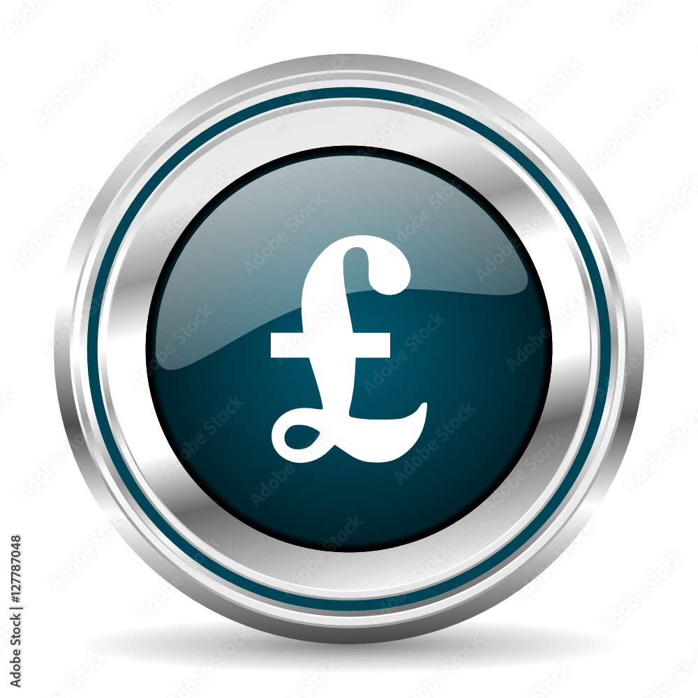 Leinwandbilder british pound vector icon. chrome border round web button. silver metallic pushbutton.