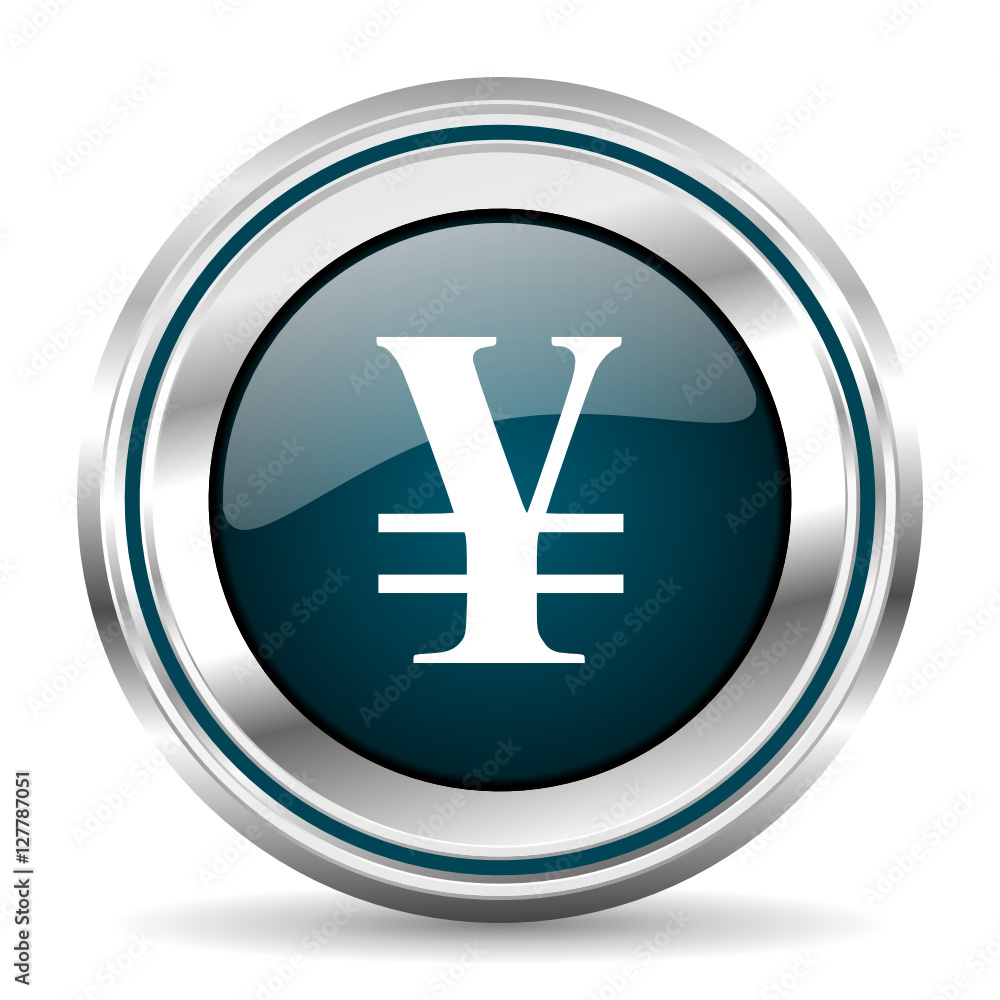 Aufkleber japan yen vector icon. chrome border round web button. silver metallic pushbutton.