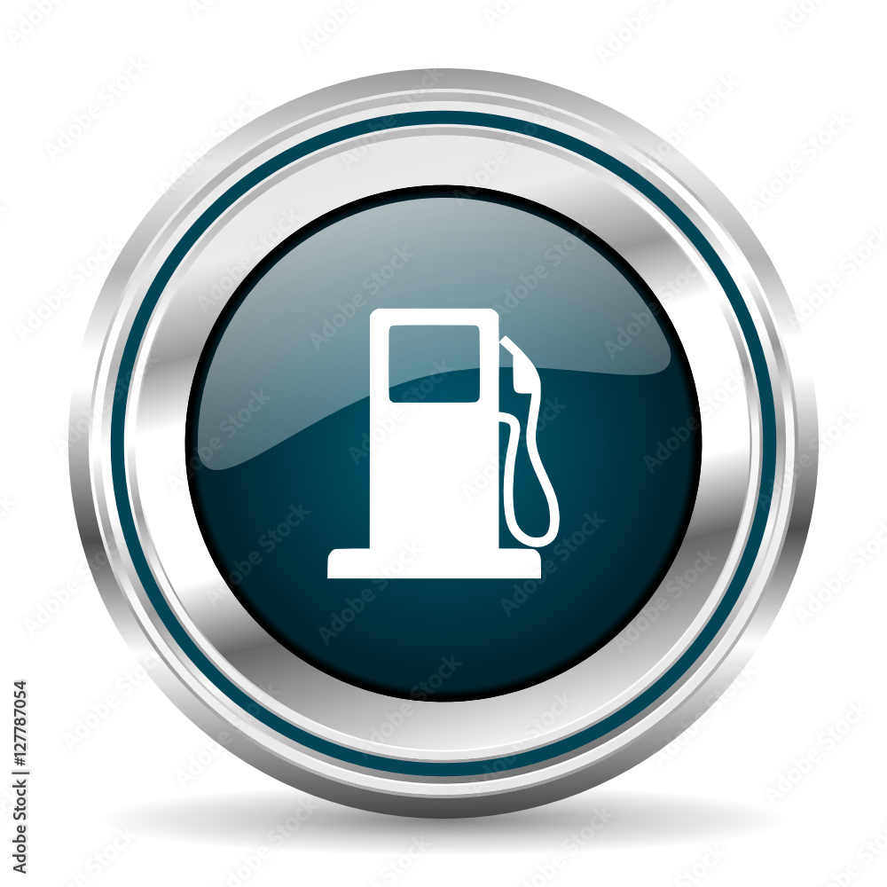 Poster Petrol station vector icon. Chrome border round web button. Silver metallic pushbutton.