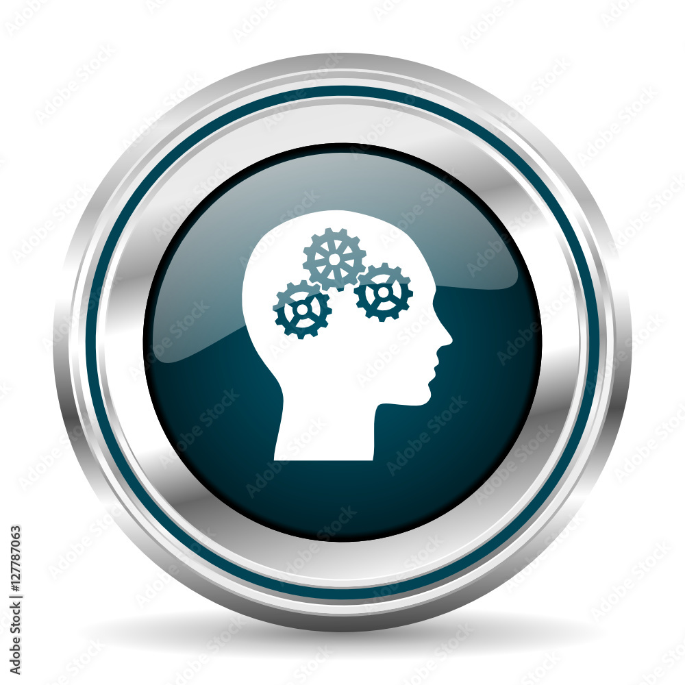 Aufkleber Human head vector icon. Chrome border round web button. Silver metallic pushbutton.