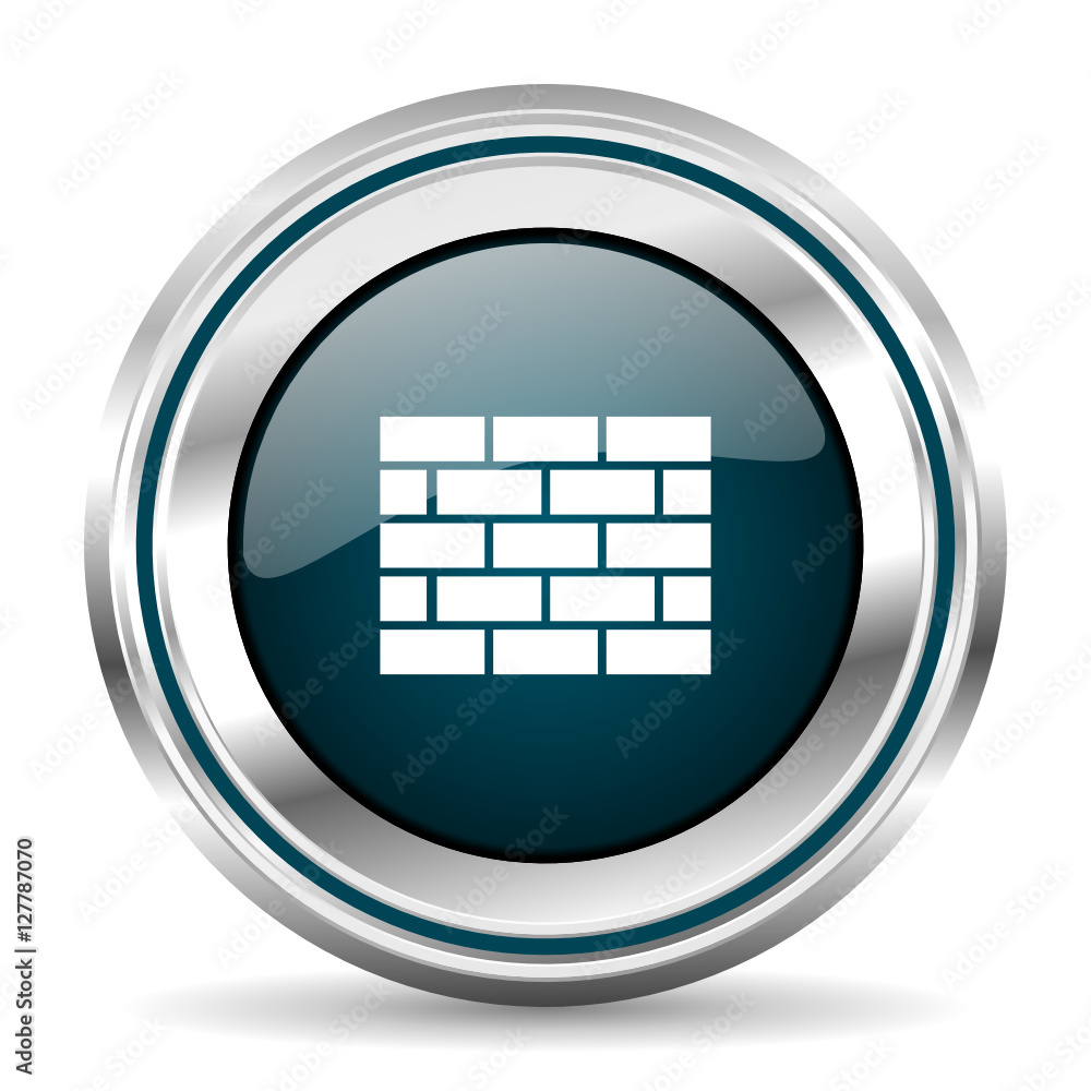 Aufkleber brick wall vector icon. chrome border round web button. silver metallic pushbutton.
