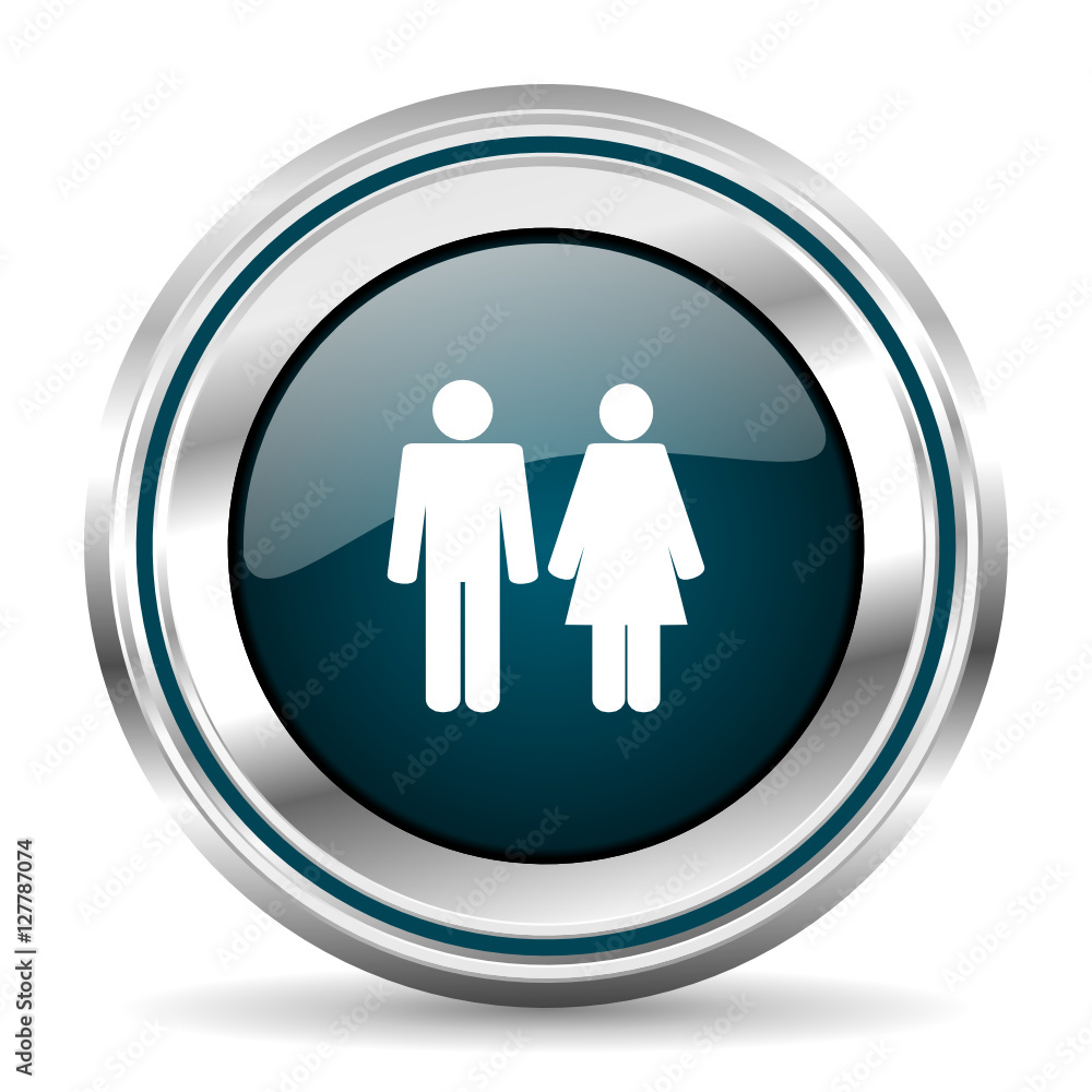 Poster Couple vector icon. Chrome border round web button. Silver metallic pushbutton.