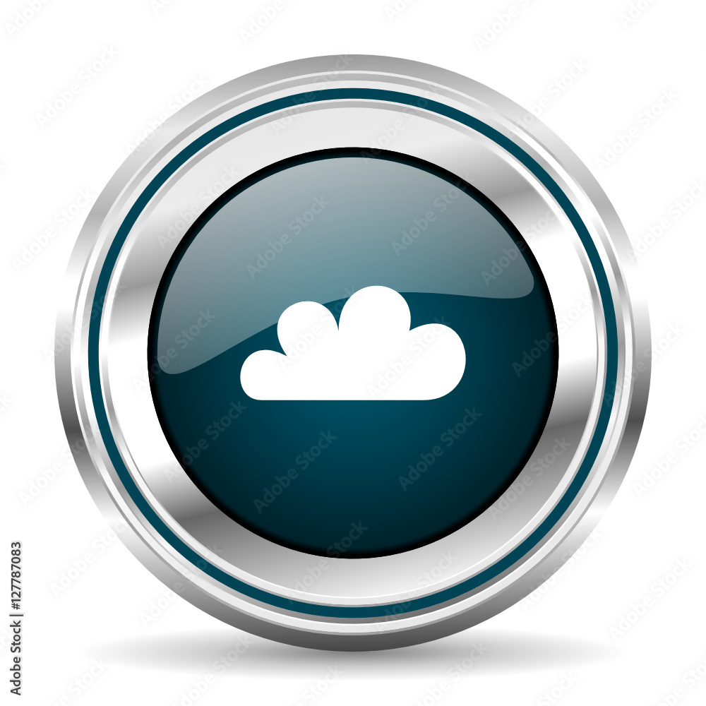 Poster cloud vector icon. chrome border round web button. silver metallic pushbutton.