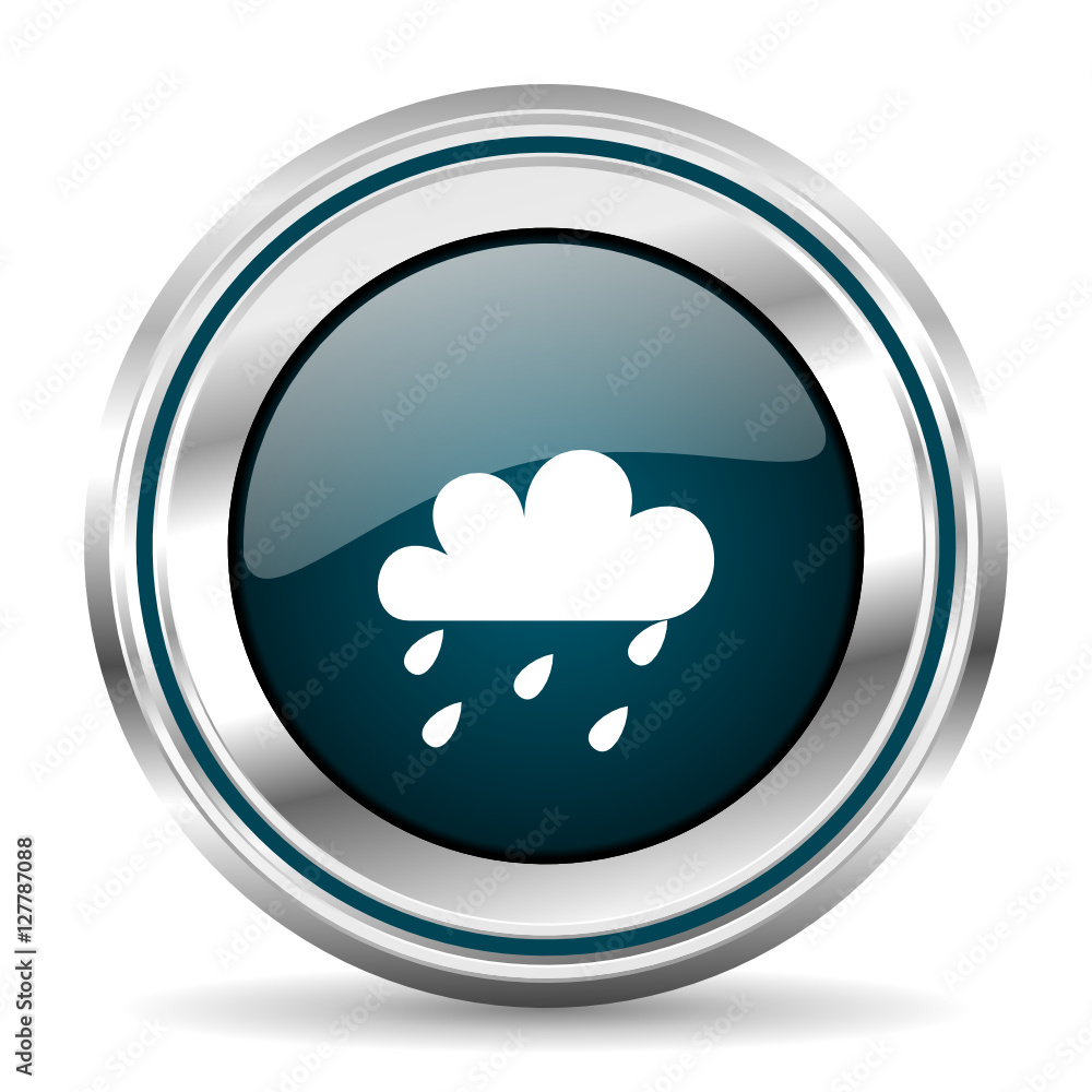 Poster rain vector icon. chrome border round web button. silver metallic pushbutton.