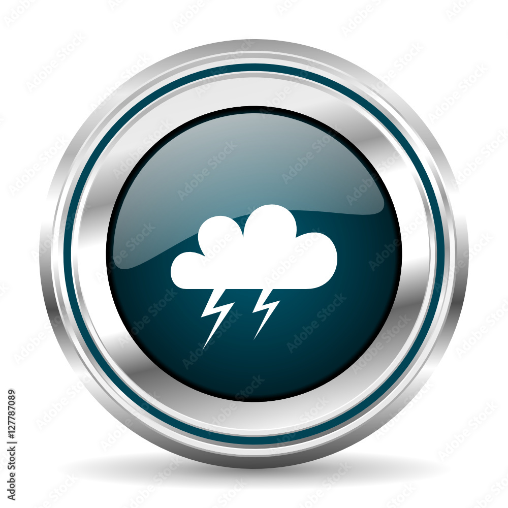 Poster storm vector icon. chrome border round web button. silver metallic pushbutton.