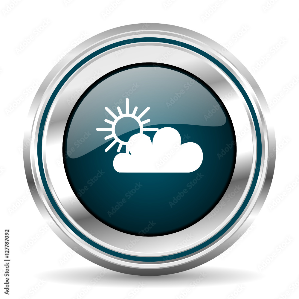 Poster cloud vector icon. chrome border round web button. silver metallic pushbutton.