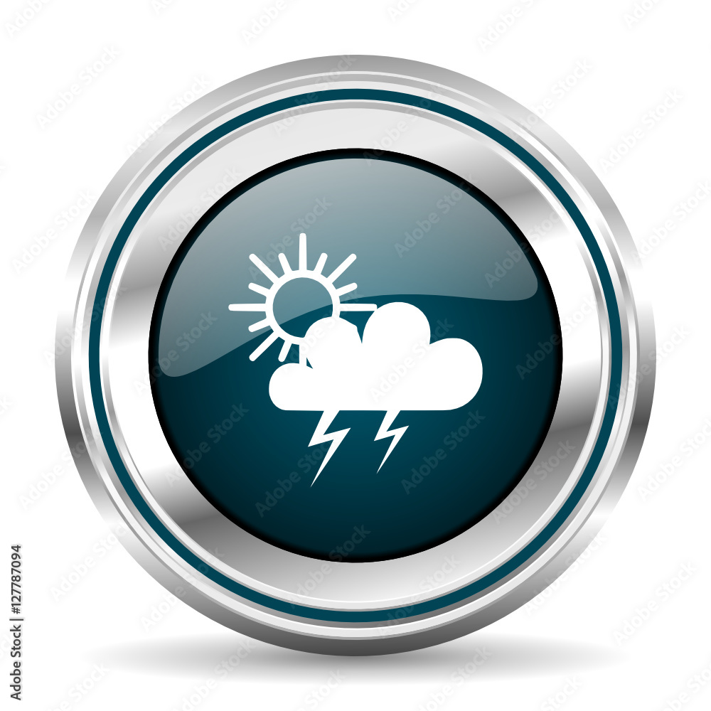 Poster storm vector icon. chrome border round web button. silver metallic pushbutton.