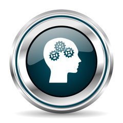 Human head vector icon. Chrome border round web button. Silver metallic pushbutton.