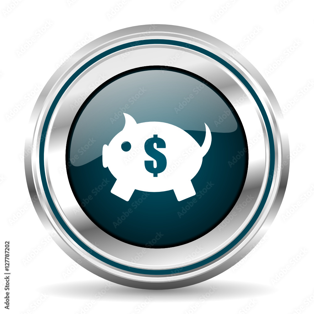 Poster Piggy bank vector icon. Chrome border round web button. Silver metallic pushbutton.