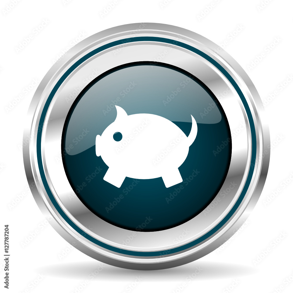 Fototapete piggy bank vector icon. chrome border round web button. silver metallic pushbutton.