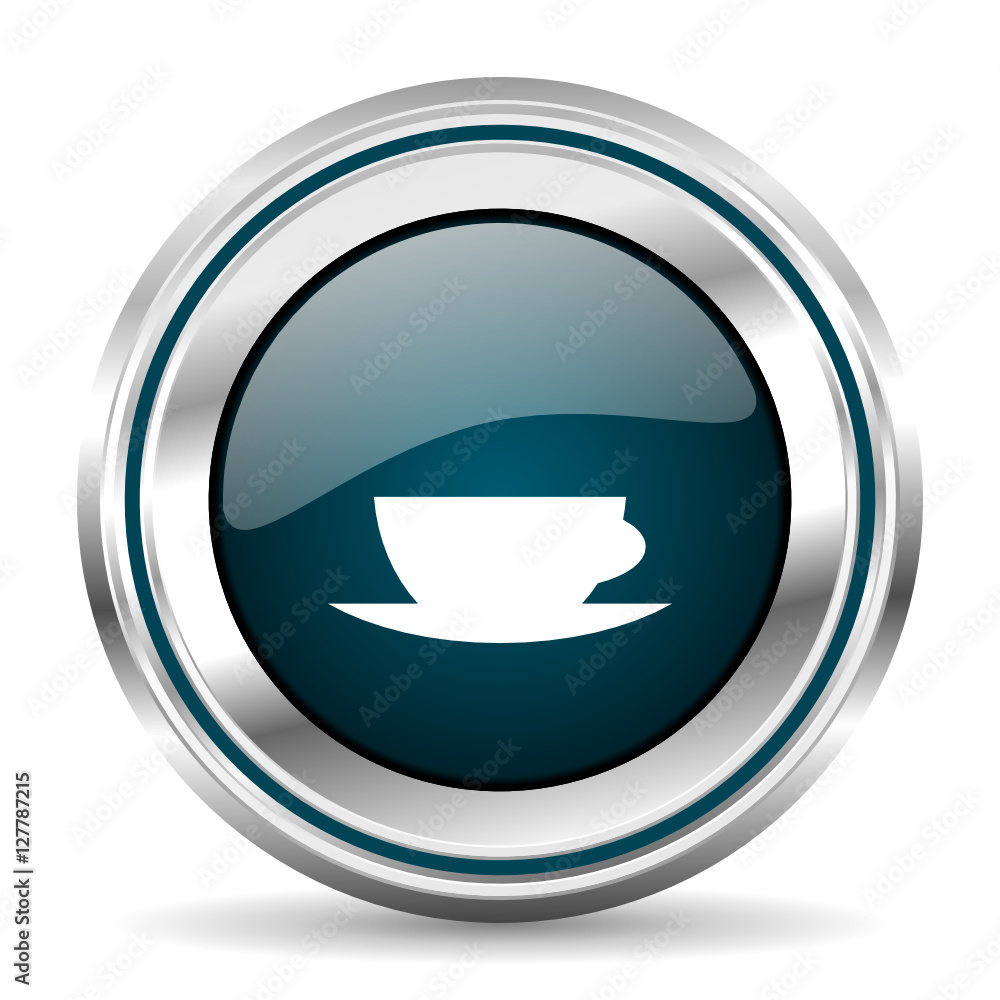 Aufkleber Coffee cup vector icon. Chrome border round web button. Silver metallic pushbutton.