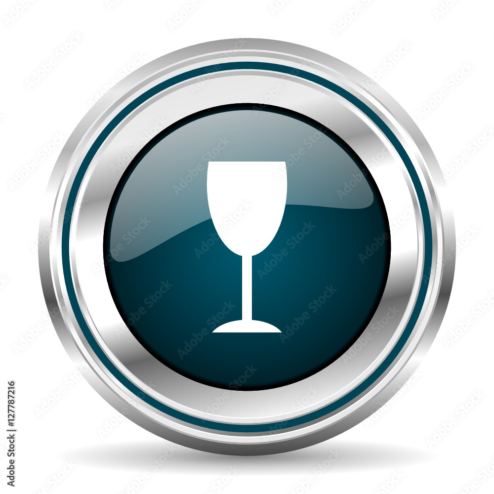 Poster Glass vector icon. Chrome border round web button. Silver metallic pushbutton.