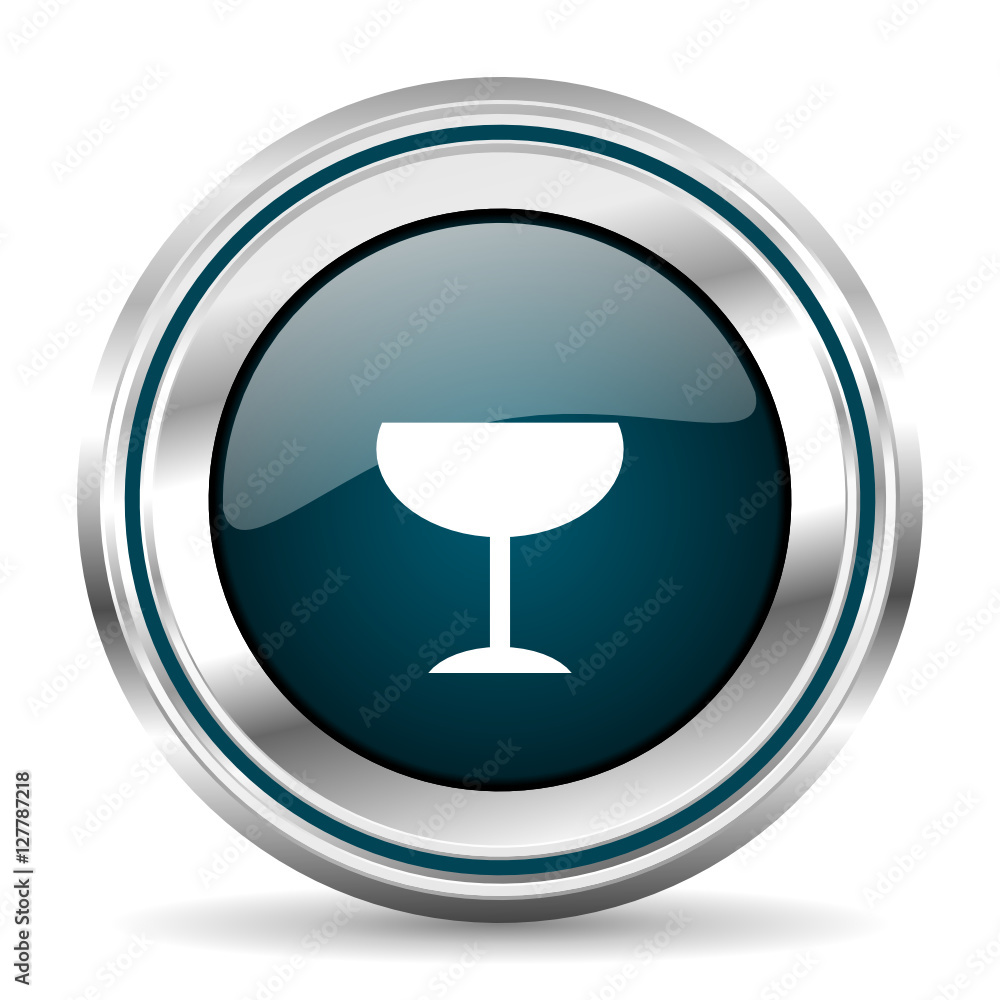Aufkleber Glass vector icon. Chrome border round web button. Silver metallic pushbutton.