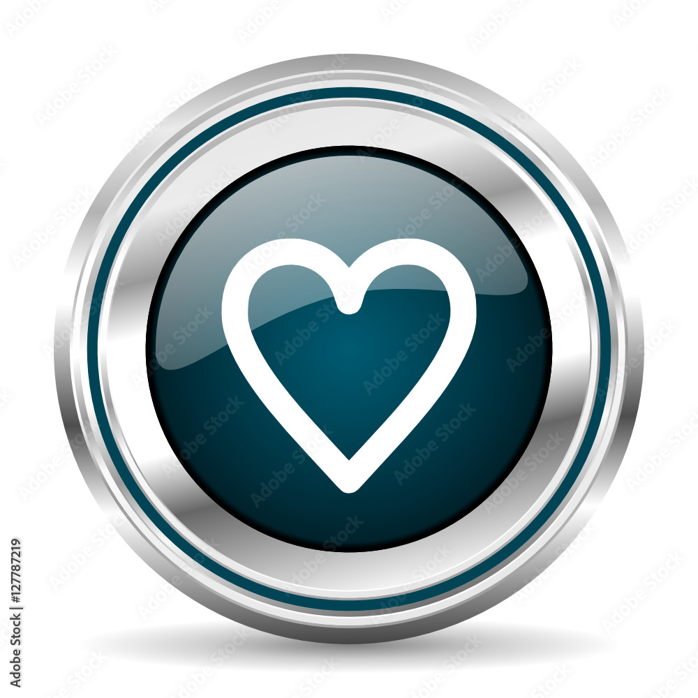 Poster Love vector icon. Chrome border round web button. Silver metallic pushbutton.