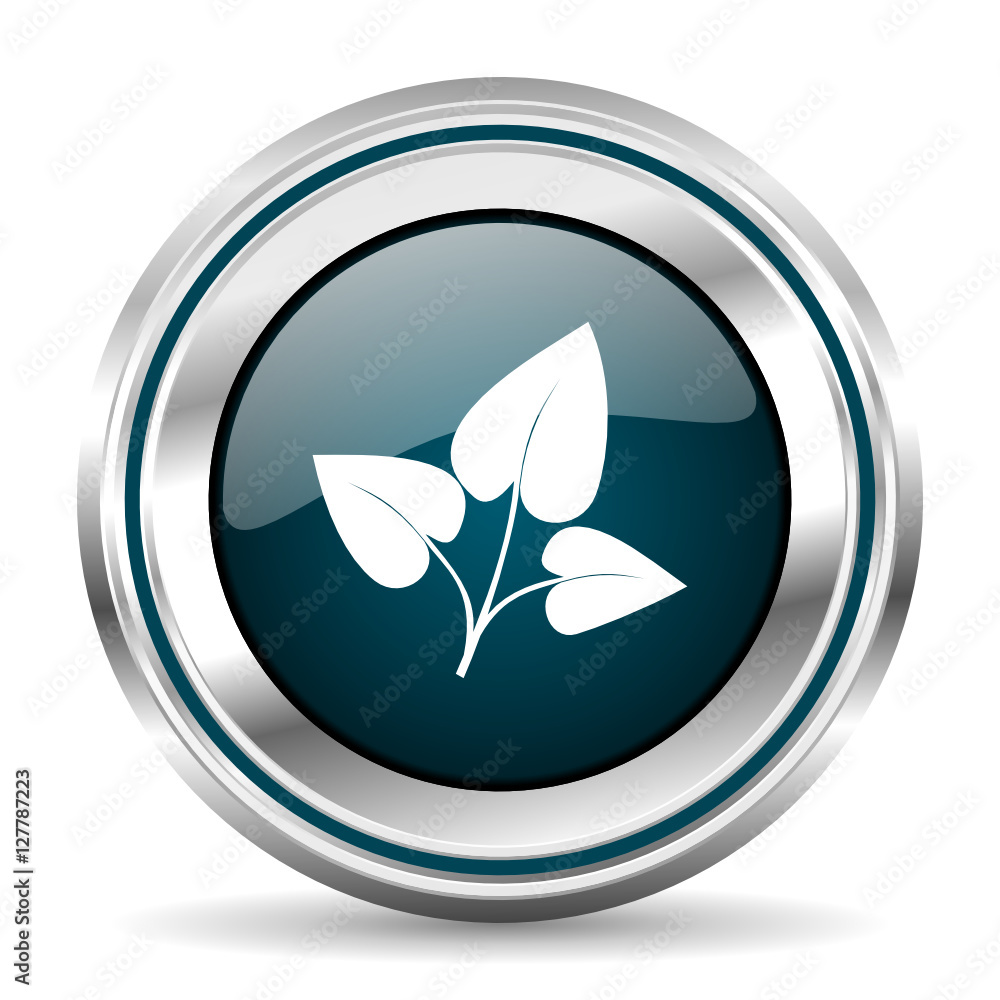 Fototapete Tree vector icon. Chrome border round web button. Silver metallic pushbutton.