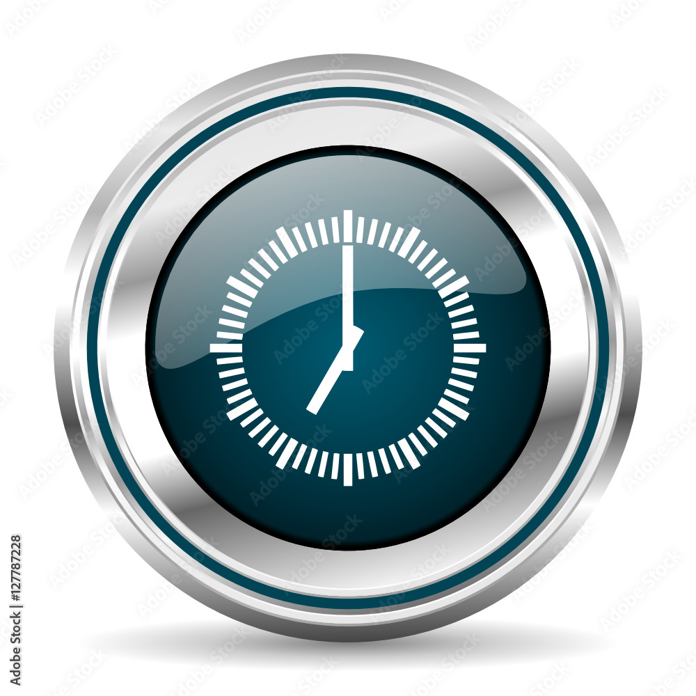 Fototapete Clock vector icon. Chrome border round web button. Silver metallic pushbutton.