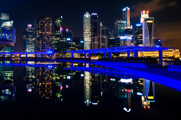 MARINA BAY, SINGAPORE - Aug. 18, 2013 : Twilight business city Singapore with water Reflection
