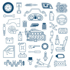 Garage. Vector car parts set outline details. Isolated