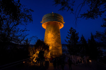 Giant Buddhist prayer wheel at Guishan Temple in Zhongdian Yunnan, China.