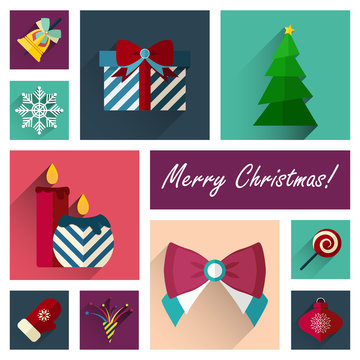 new year icon set of 10 christmas elements part one, flat design style