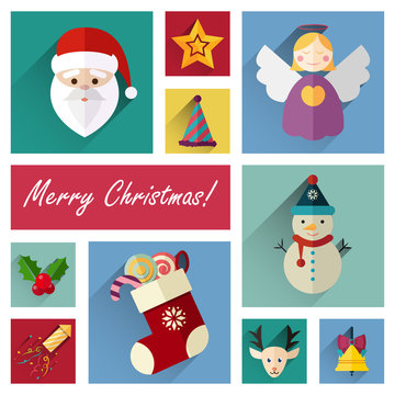 new year icon set of 10 christmas elements part three. flat design style